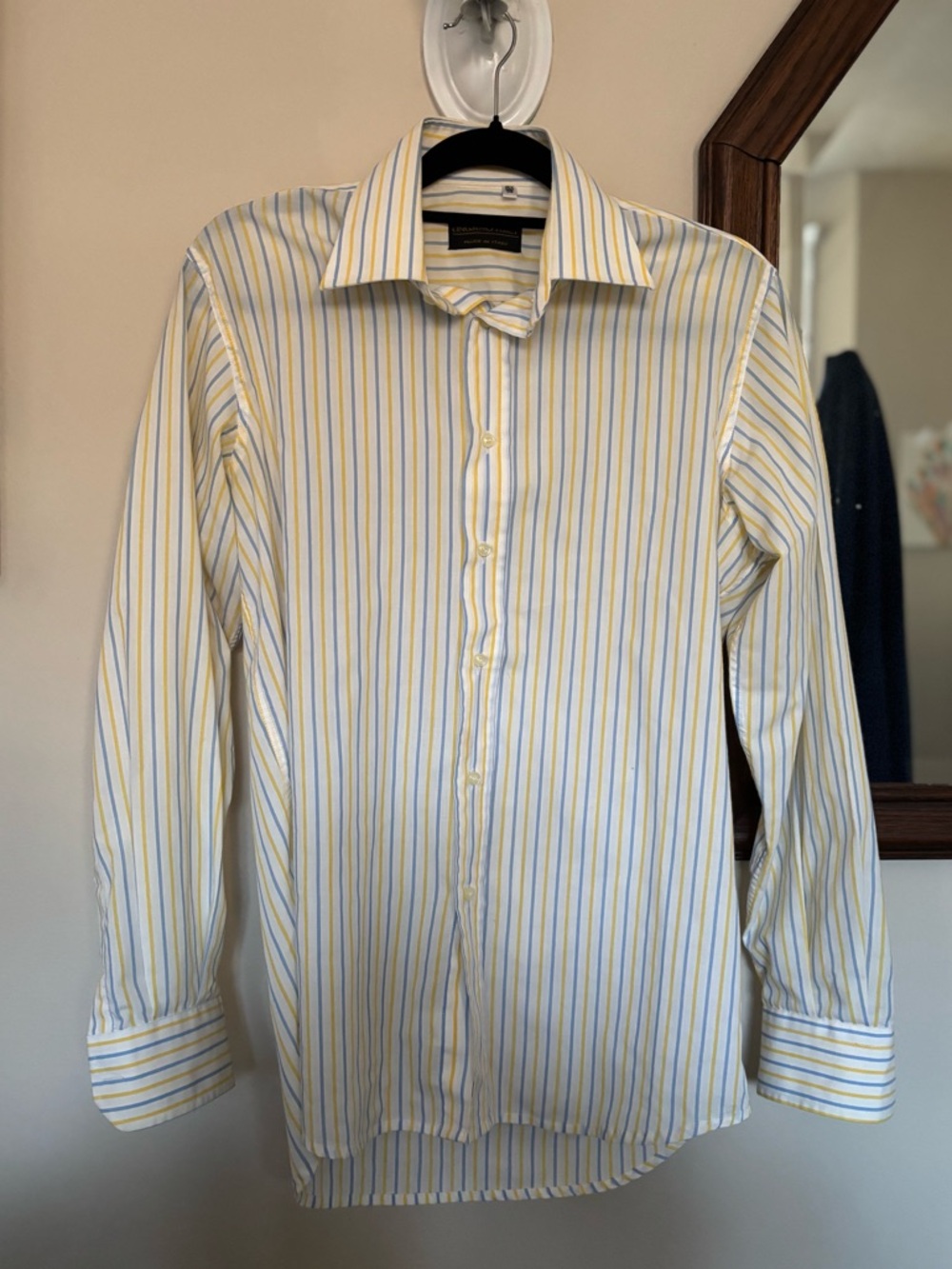 Margo Italy Men's Lemon Yellow & Blue Striped Dress Shirt - Classic Button-Up